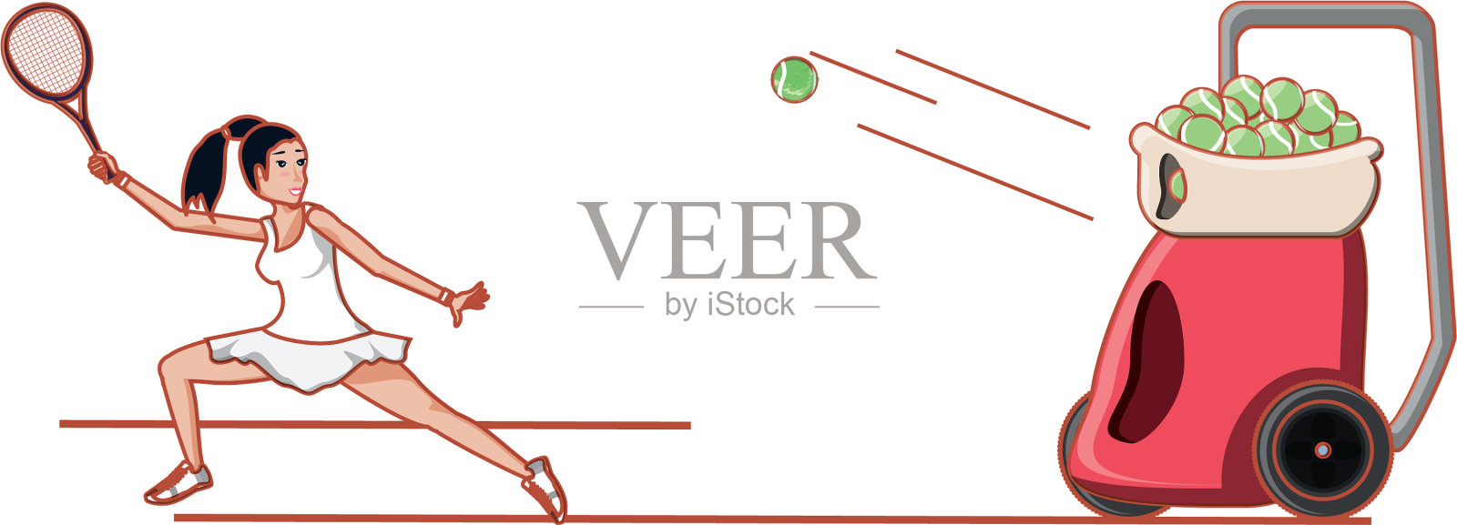 女人用扔球机练习网球设计元素图片