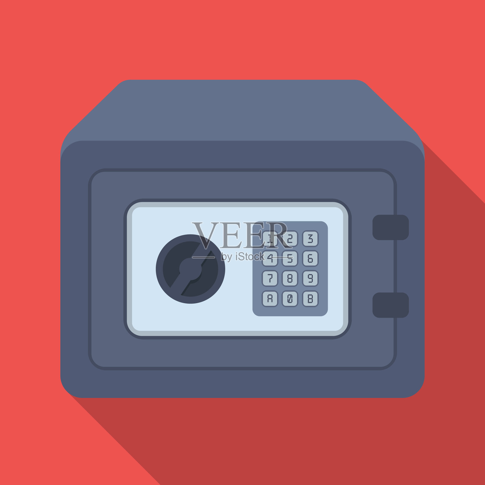 现实的钢保险箱下的密码锁插画图片素材