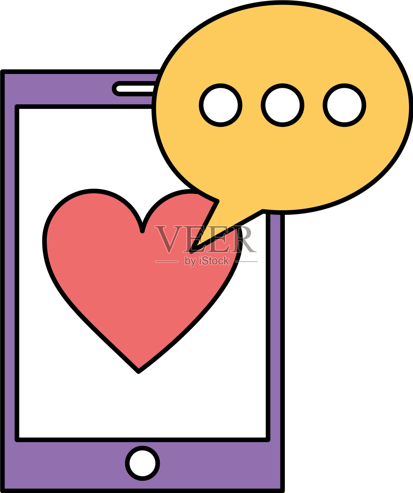 带有心脏和语音泡泡的智能手机设计元素图片