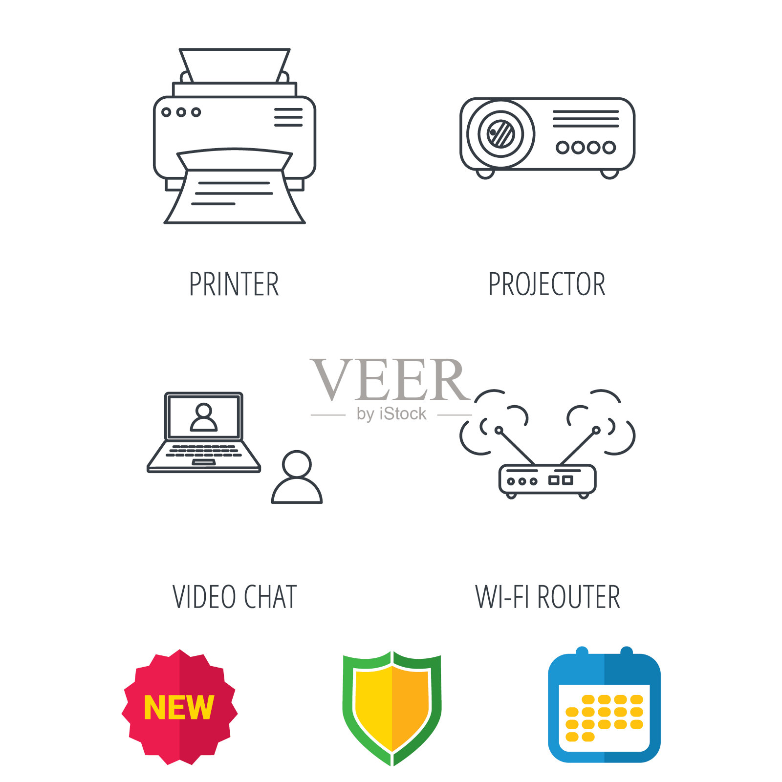 投影仪打印机和wi-fi路由器图标图标素材