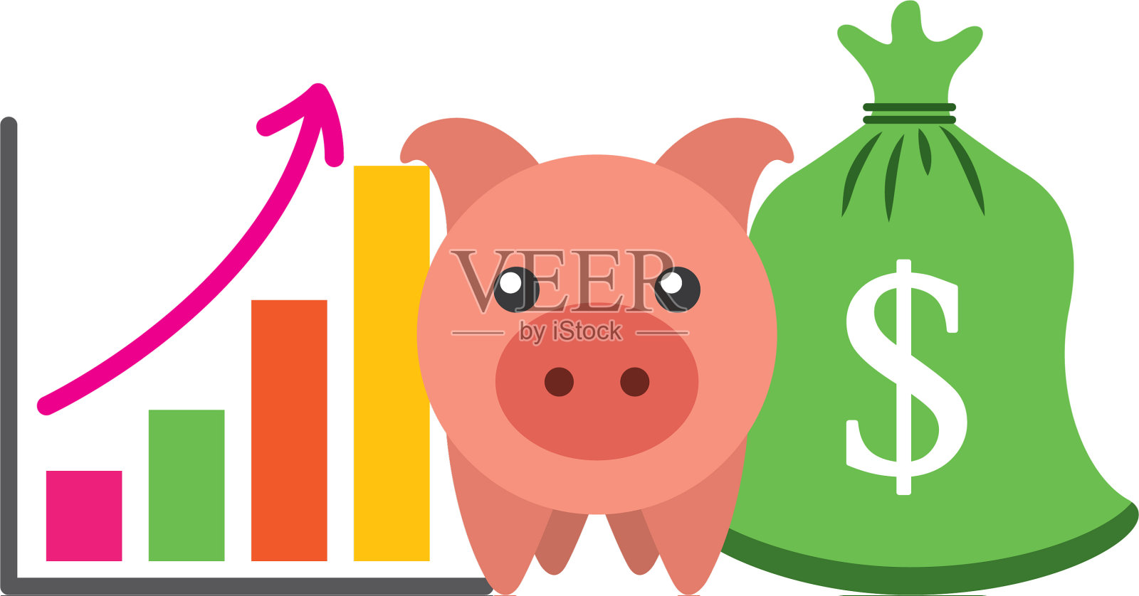 存钱罐、钱袋和海图生意设计元素图片