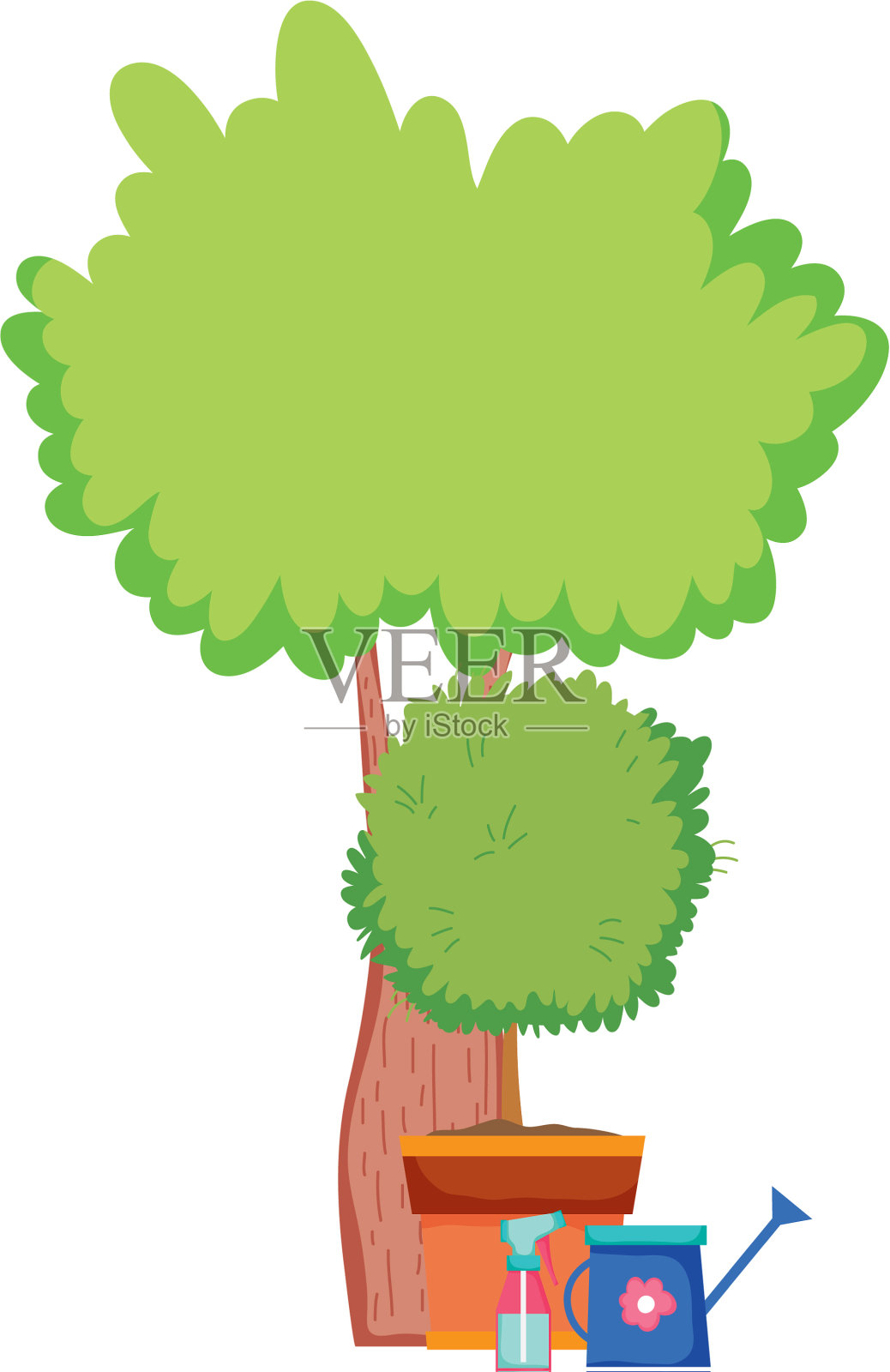 公园内带室内植物的花园洒水车设计元素图片