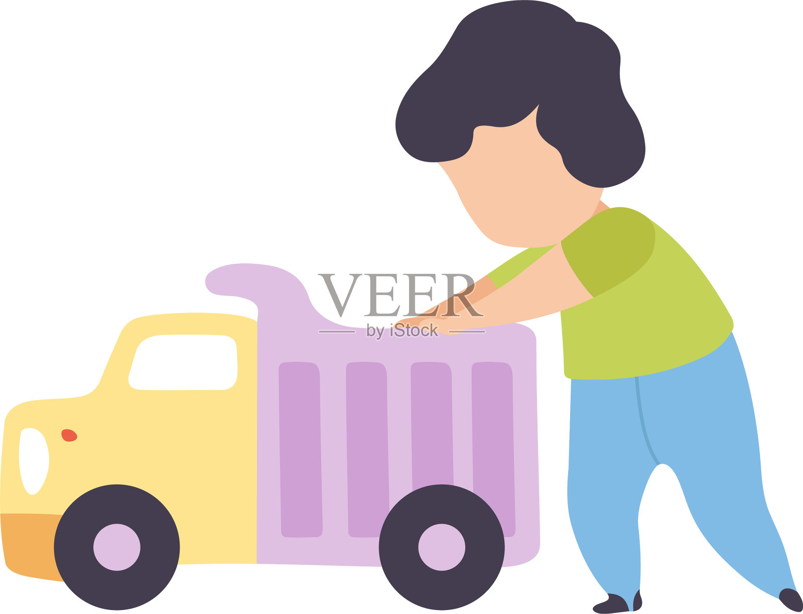 可爱的小男孩在玩玩具卡车设计元素图片