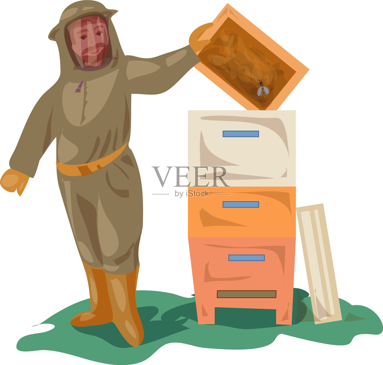 养蜂人在衣物设备取木蜂蜜设计元素图片