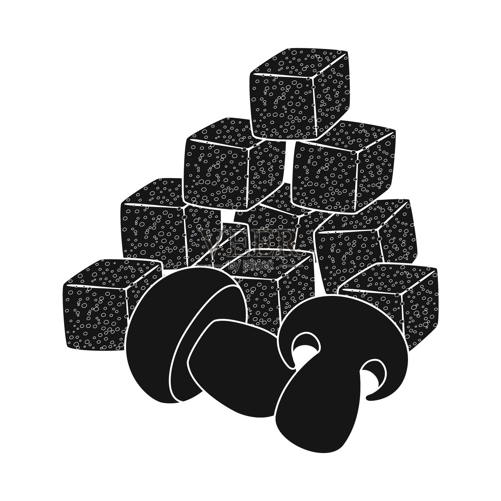 孤立的对象油炸面包丁和蘑菇标志设计元素图片