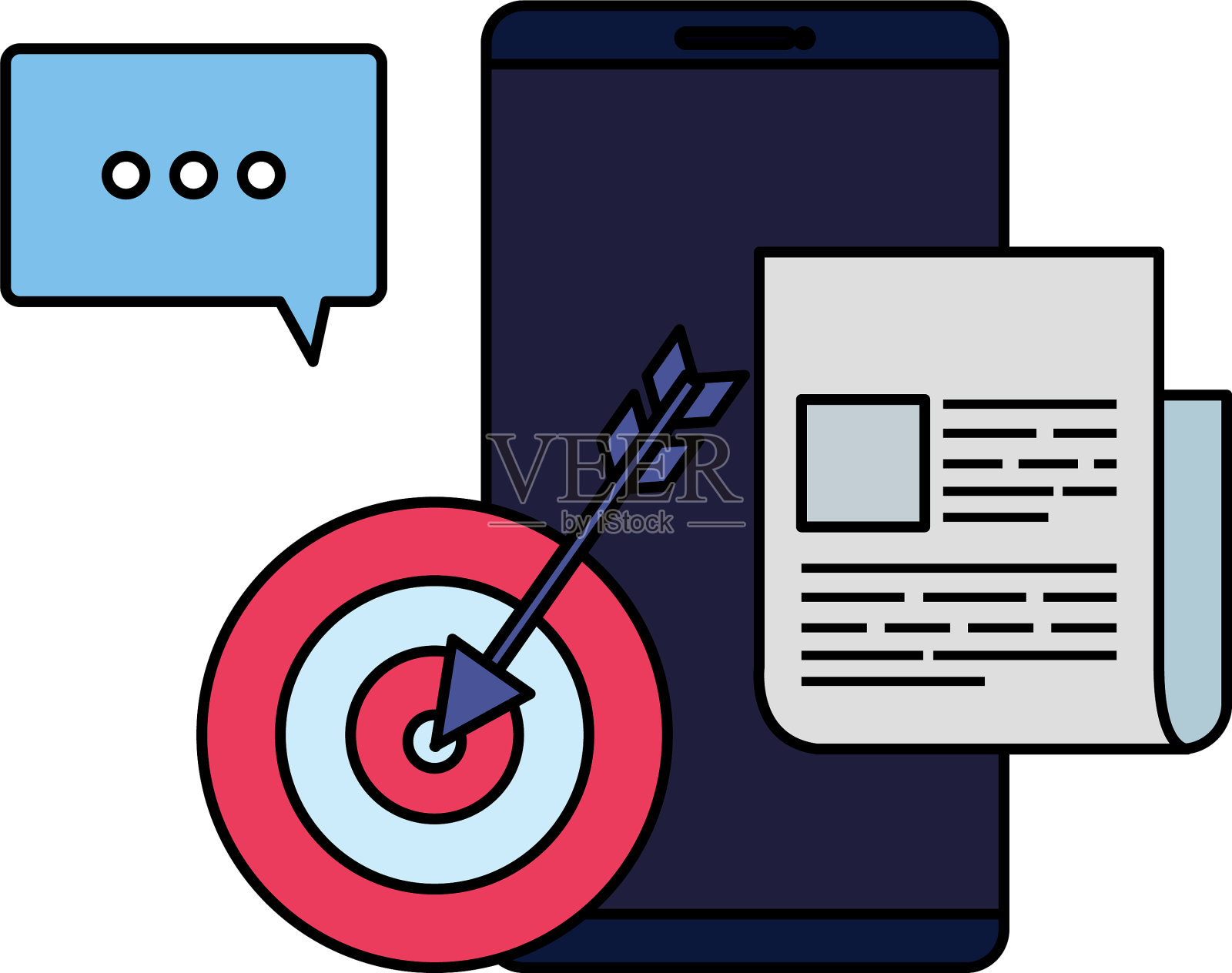 带有目标和文件的智能手机设计元素图片