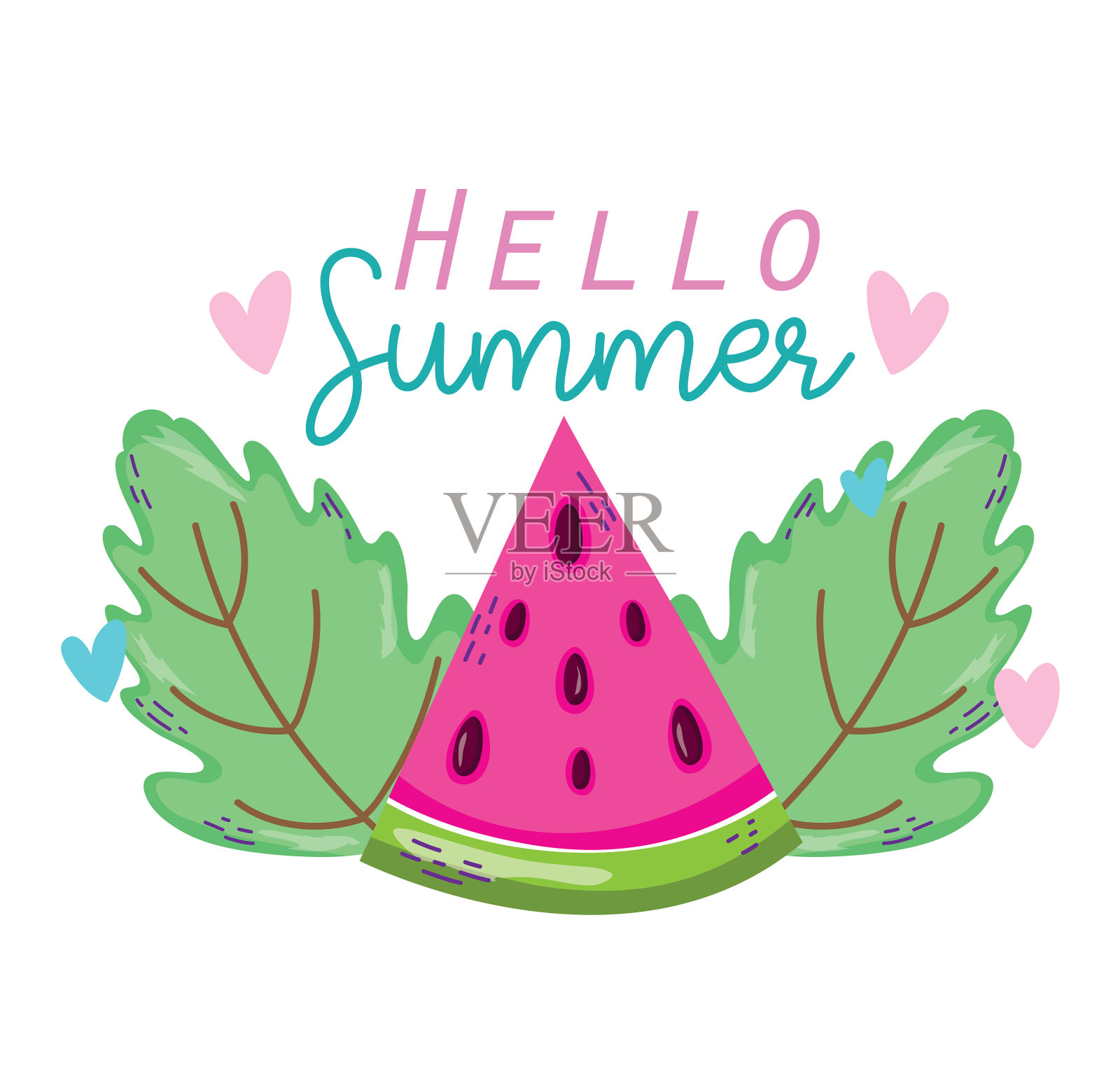 你好,夏天的漫画设计元素图片