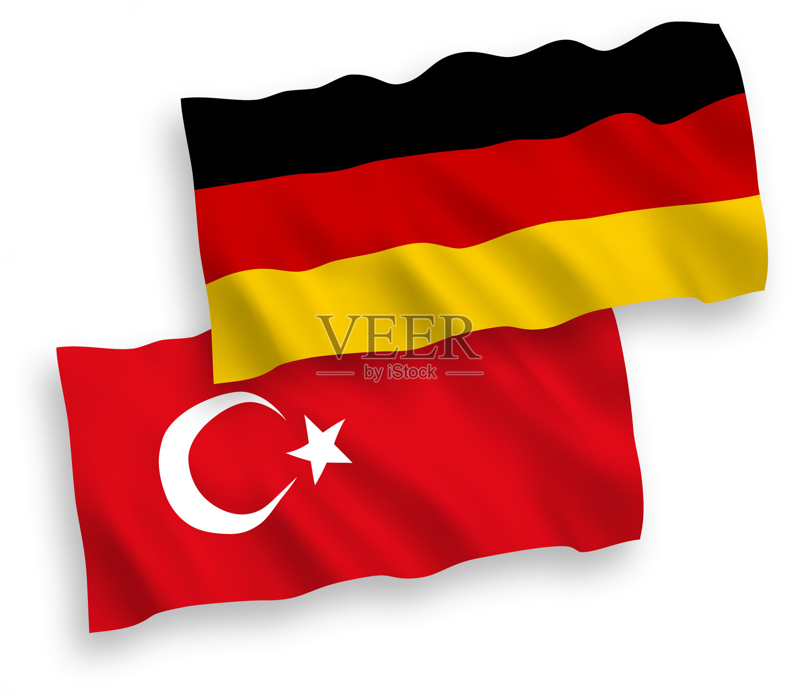 白色背景上的土耳其和德国国旗设计元素图片