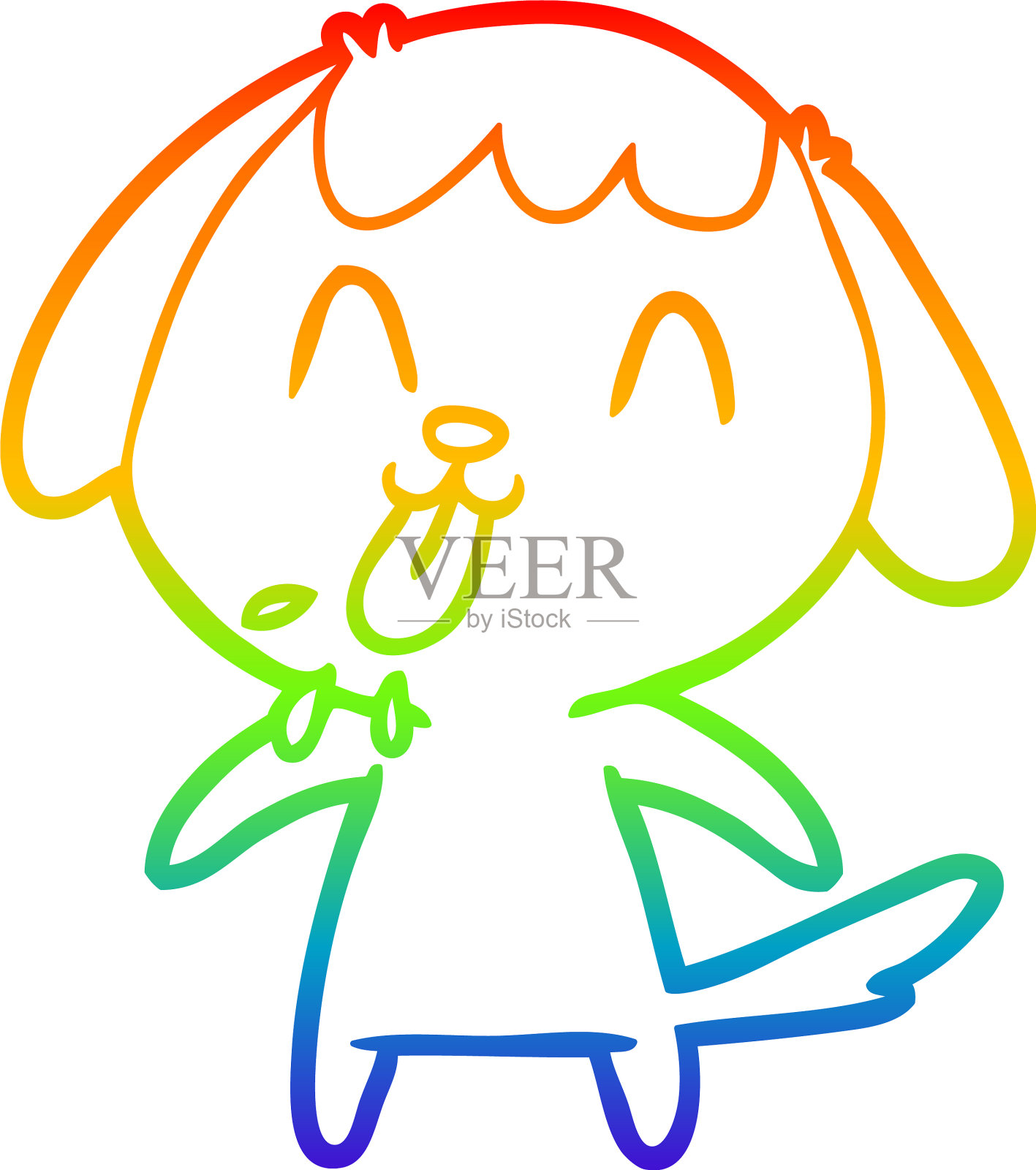 彩虹梯度线画可爱的卡通狗设计元素图片