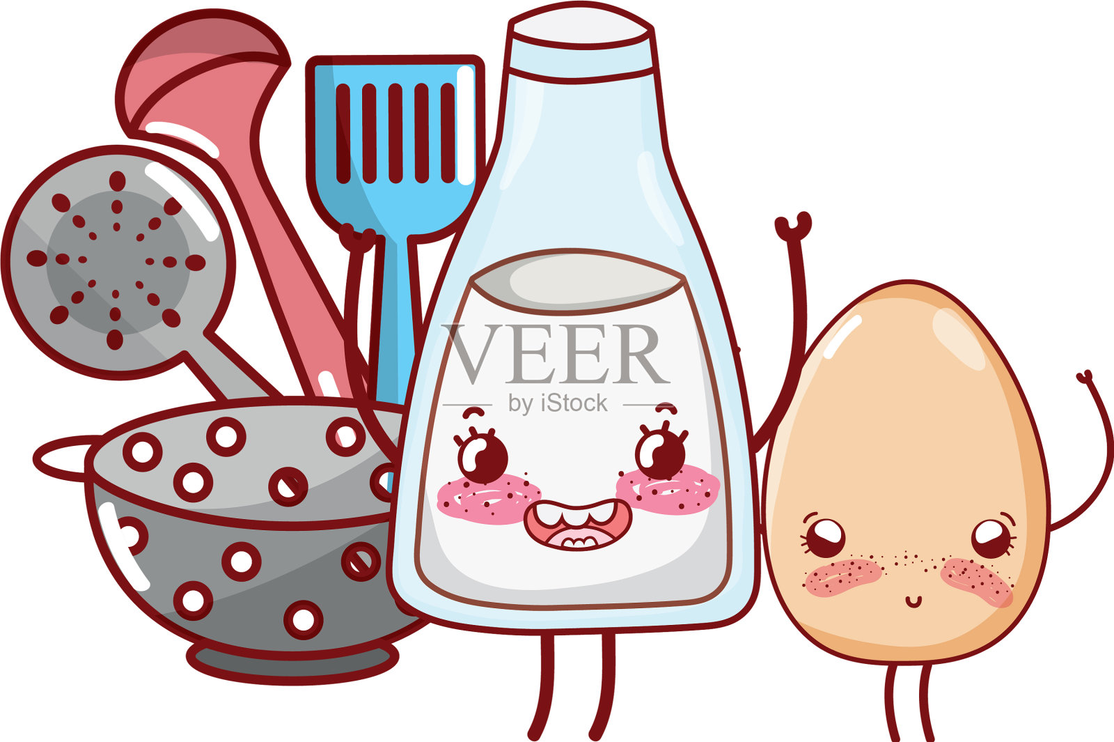 厨房和食物卡哇伊卡通设计元素图片