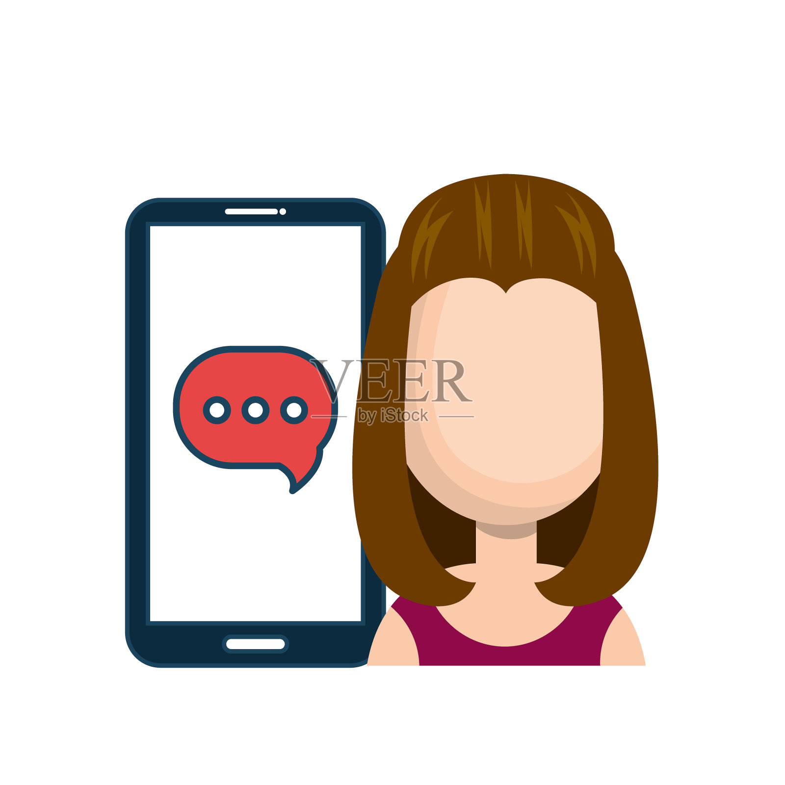 阿凡达女孩智能手机泡泡聊天聊天社交设计元素图片