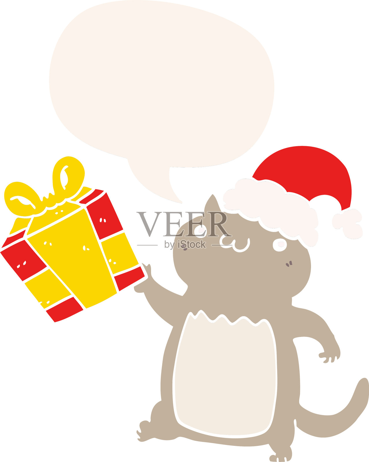 可爱的卡通圣诞猫和讲话泡泡在设计元素图片