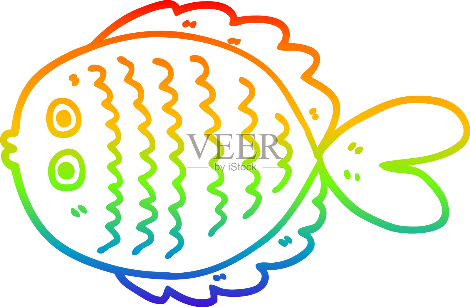 彩虹渐变线绘制卡通比目鱼设计元素图片