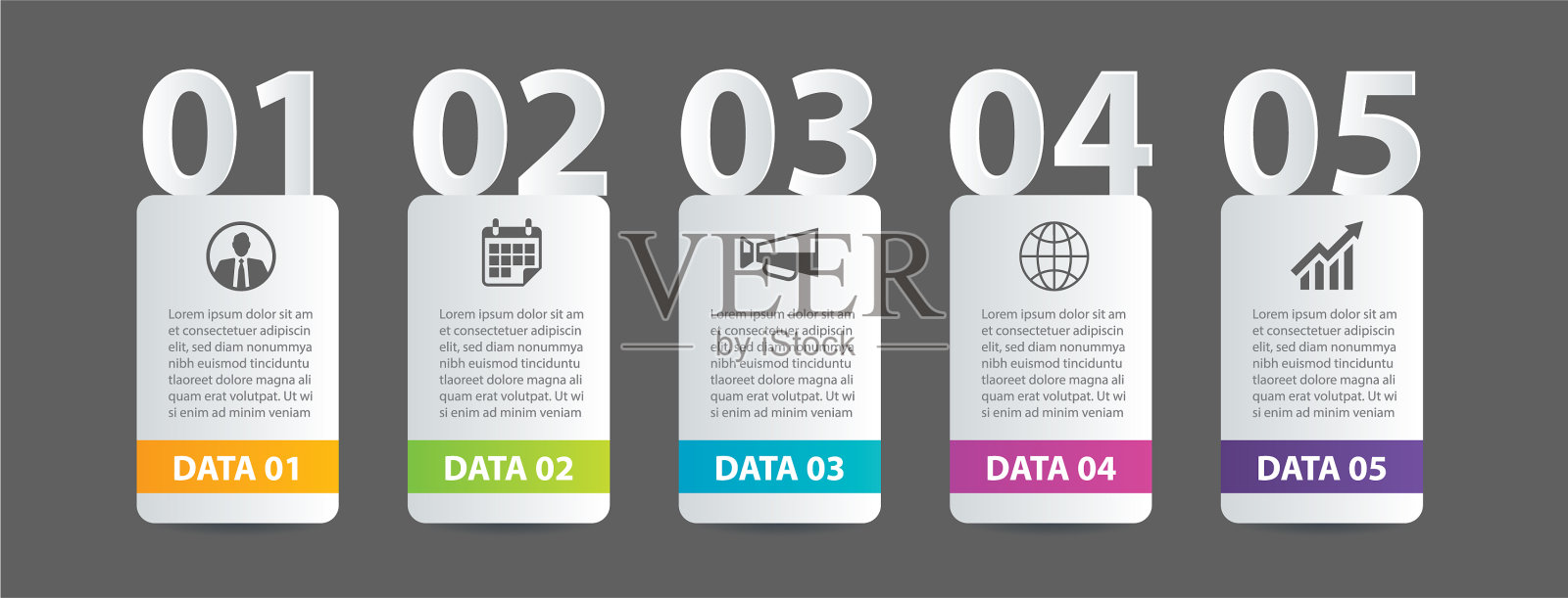 信息图表TAB在水平纸索引5设计模板素材
