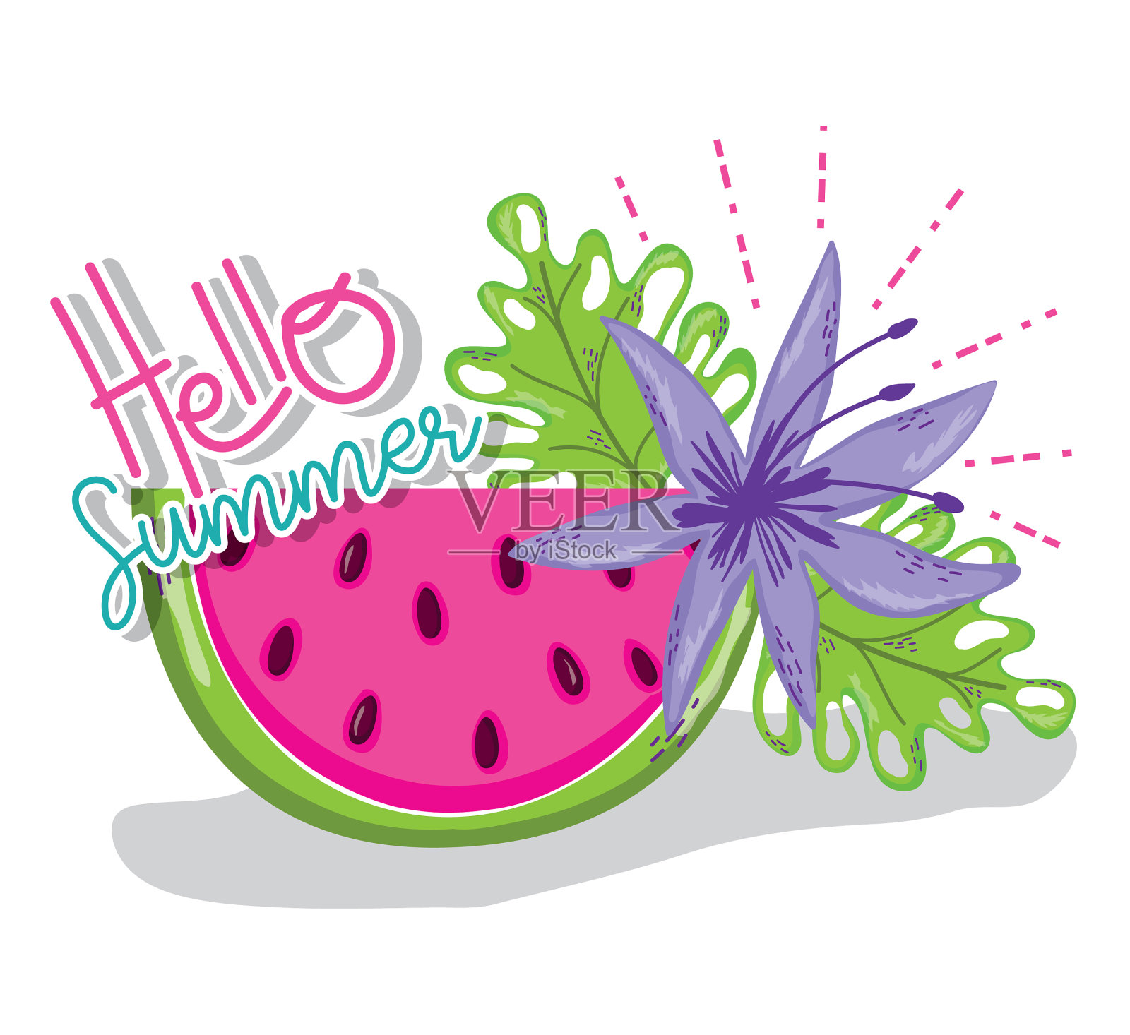 你好,夏天的漫画设计元素图片