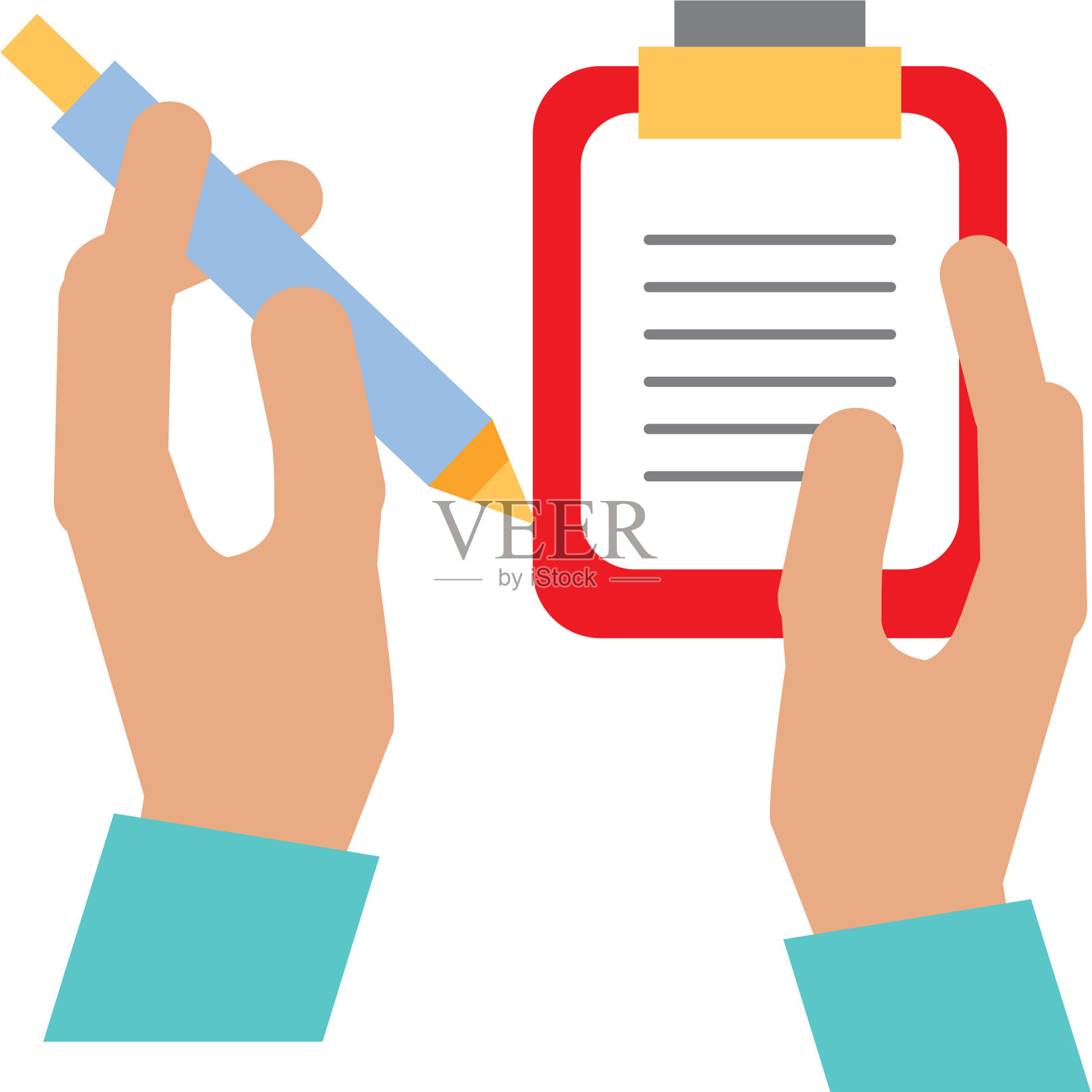 手上有剪贴板检查表和笔设计元素图片