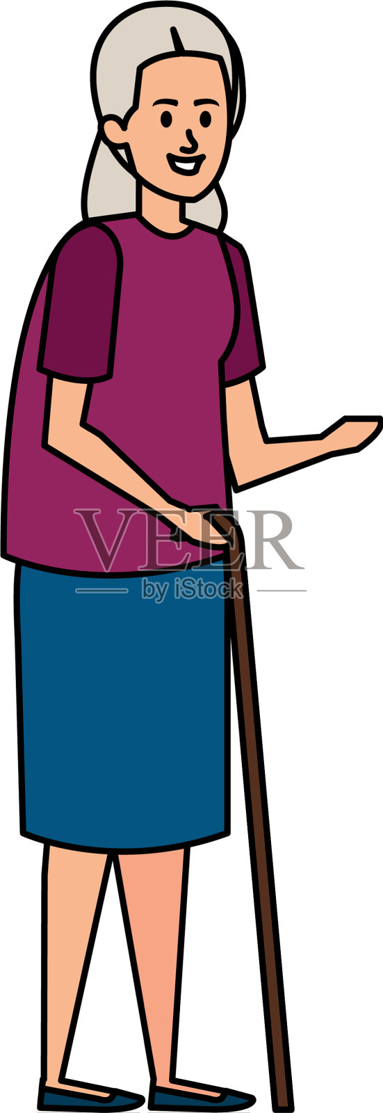 有手杖字的老妇人设计元素图片