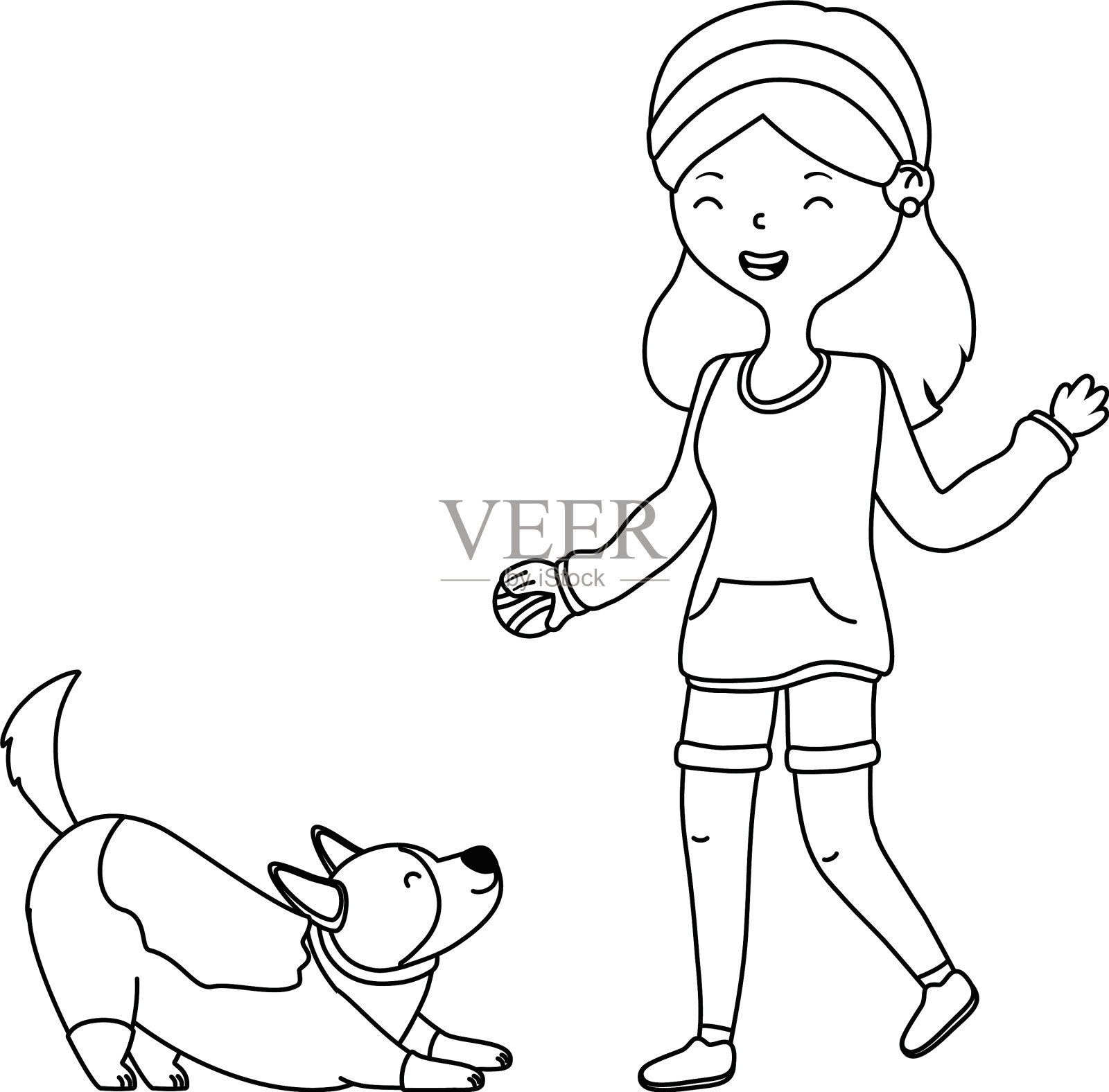 女孩与狗卡通设计设计元素图片