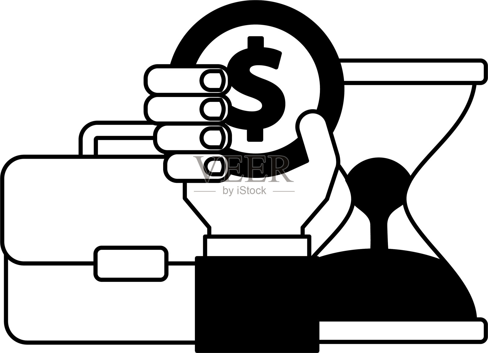 手拿硬币的商务公文包沙漏设计元素图片