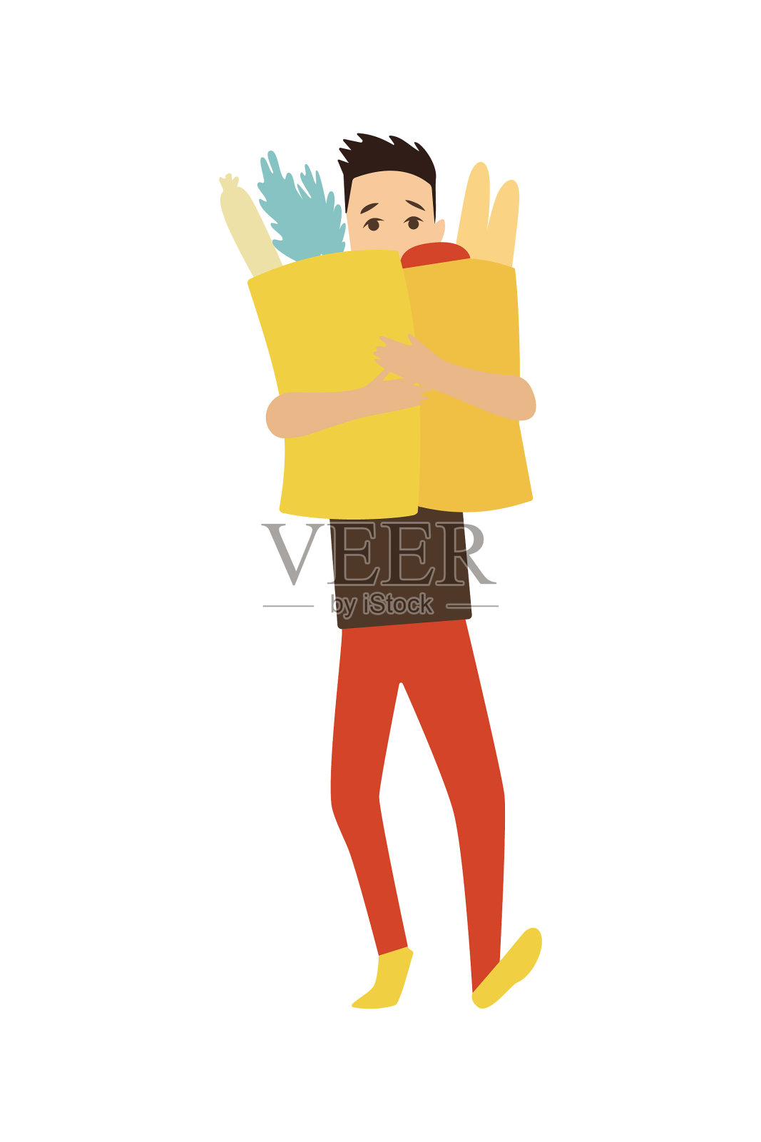 卡通购物的人与袋设置销售设计元素图片