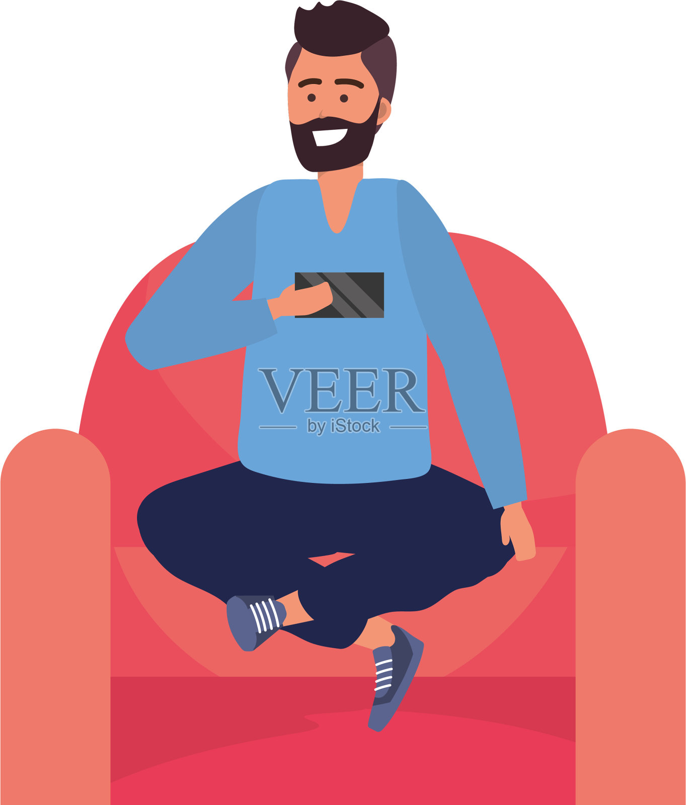 千禧一代坐在智能手机前设计元素图片