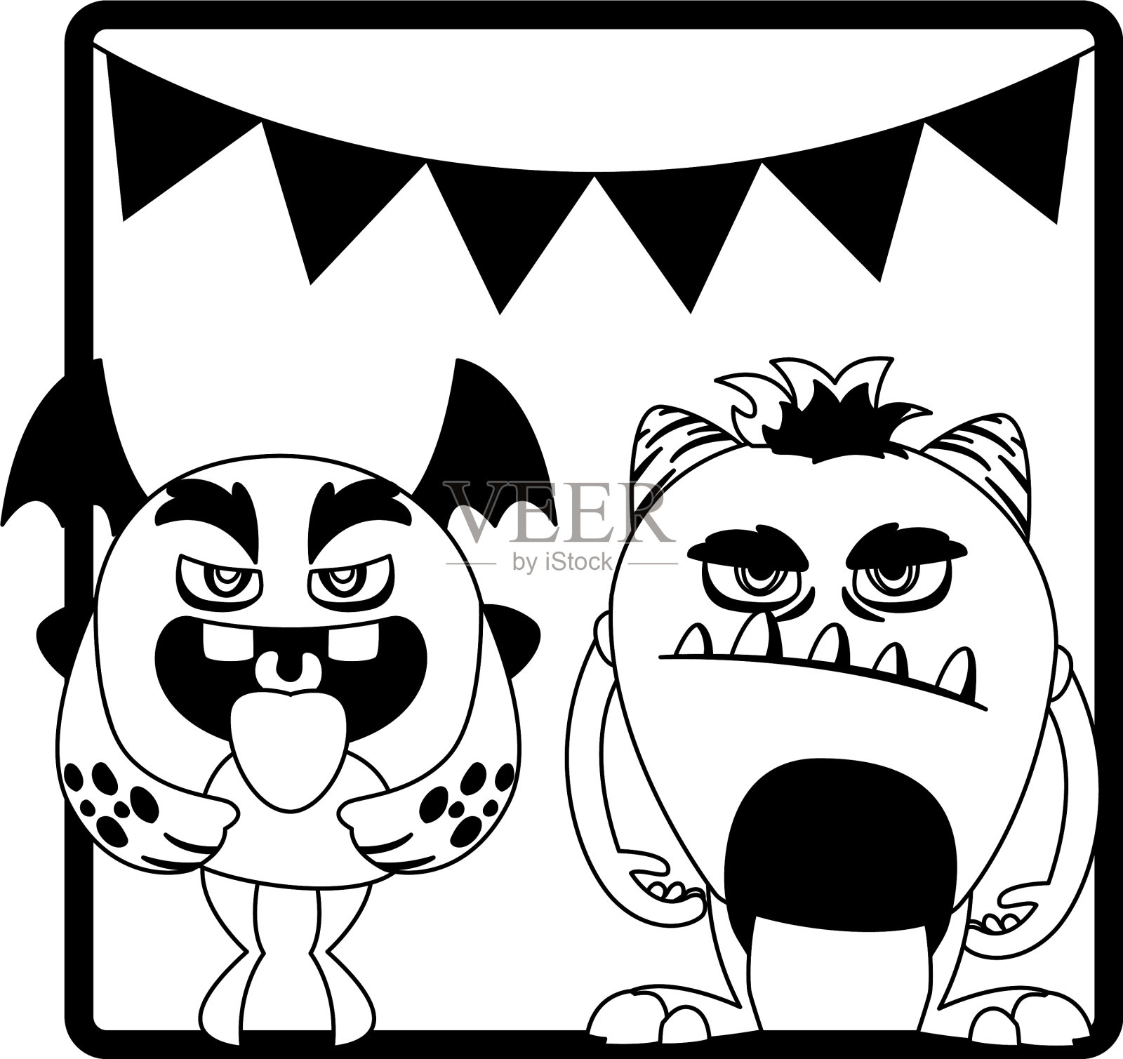 单色框架与怪物和花环设计元素图片