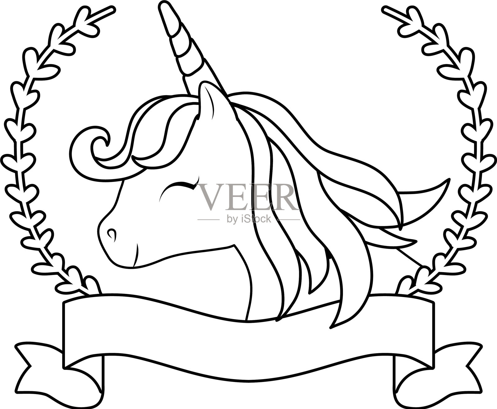 头上有可爱的独角兽带和树枝设计元素图片