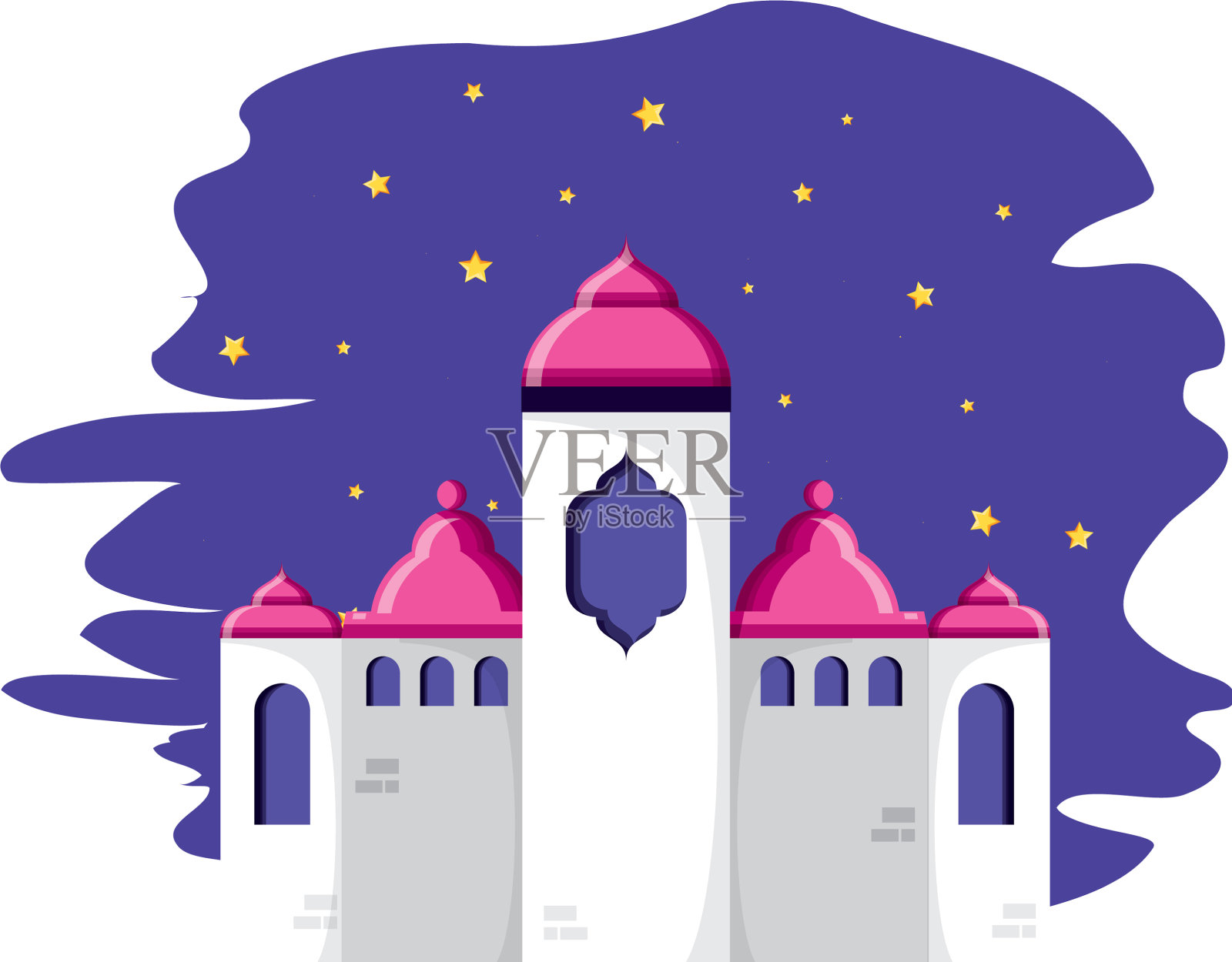 清真寺城堡晚上斋月卡里姆设计元素图片