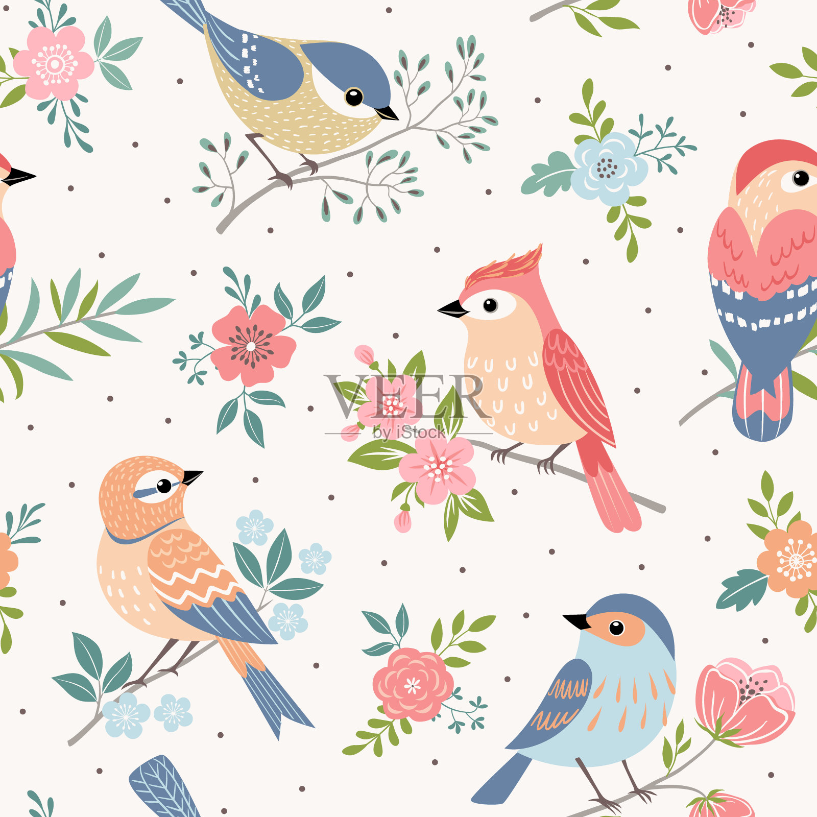 鸟柔和的模式插画图片素材
