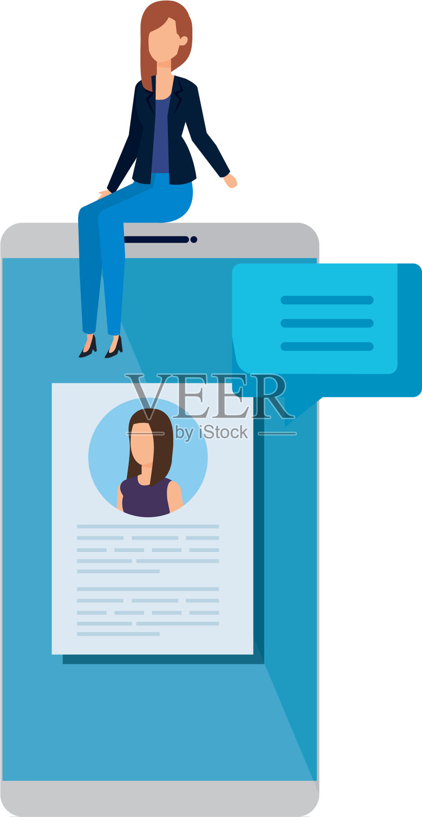 女商人坐在智能手机里设计元素图片