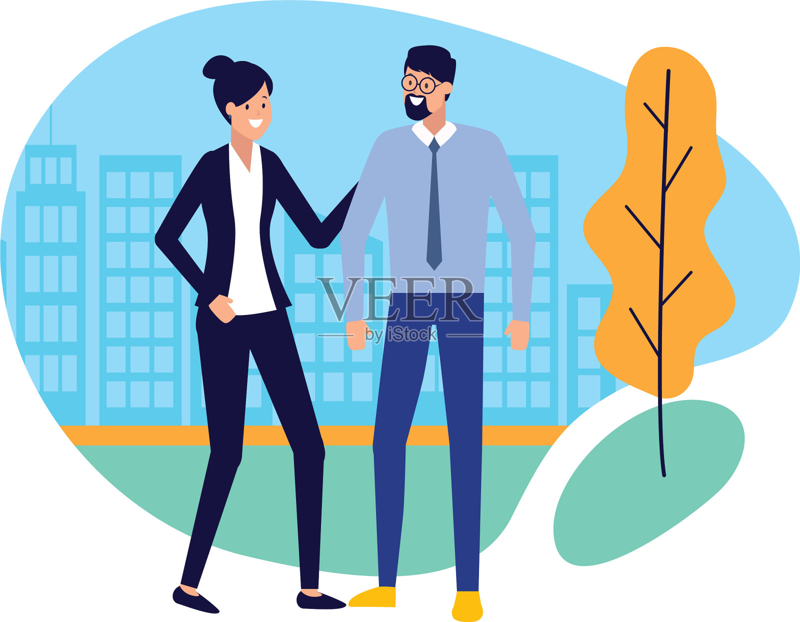 商人男人和女人城市街道设计元素图片