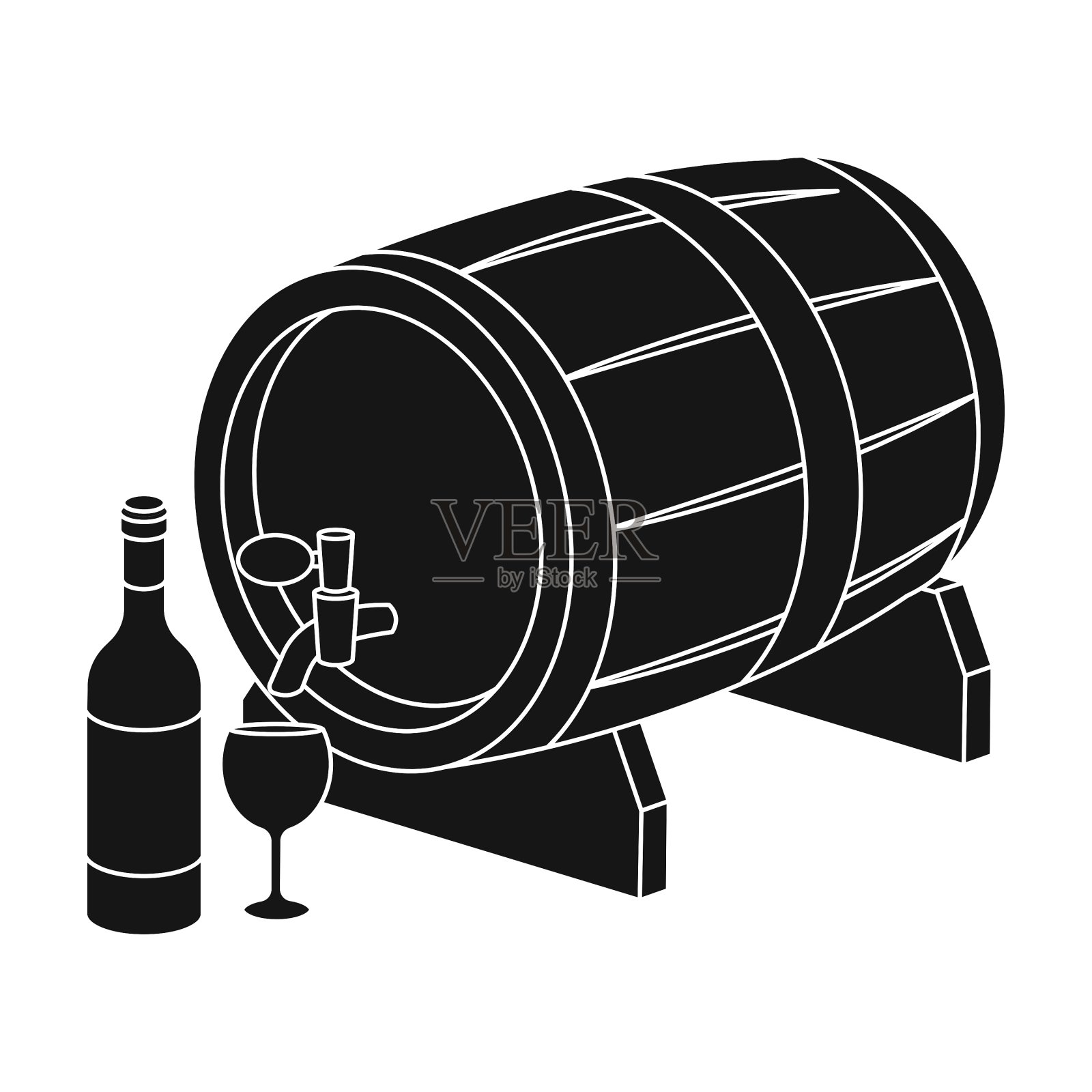 木酒桶图标在黑色风格孤立上设计元素图片