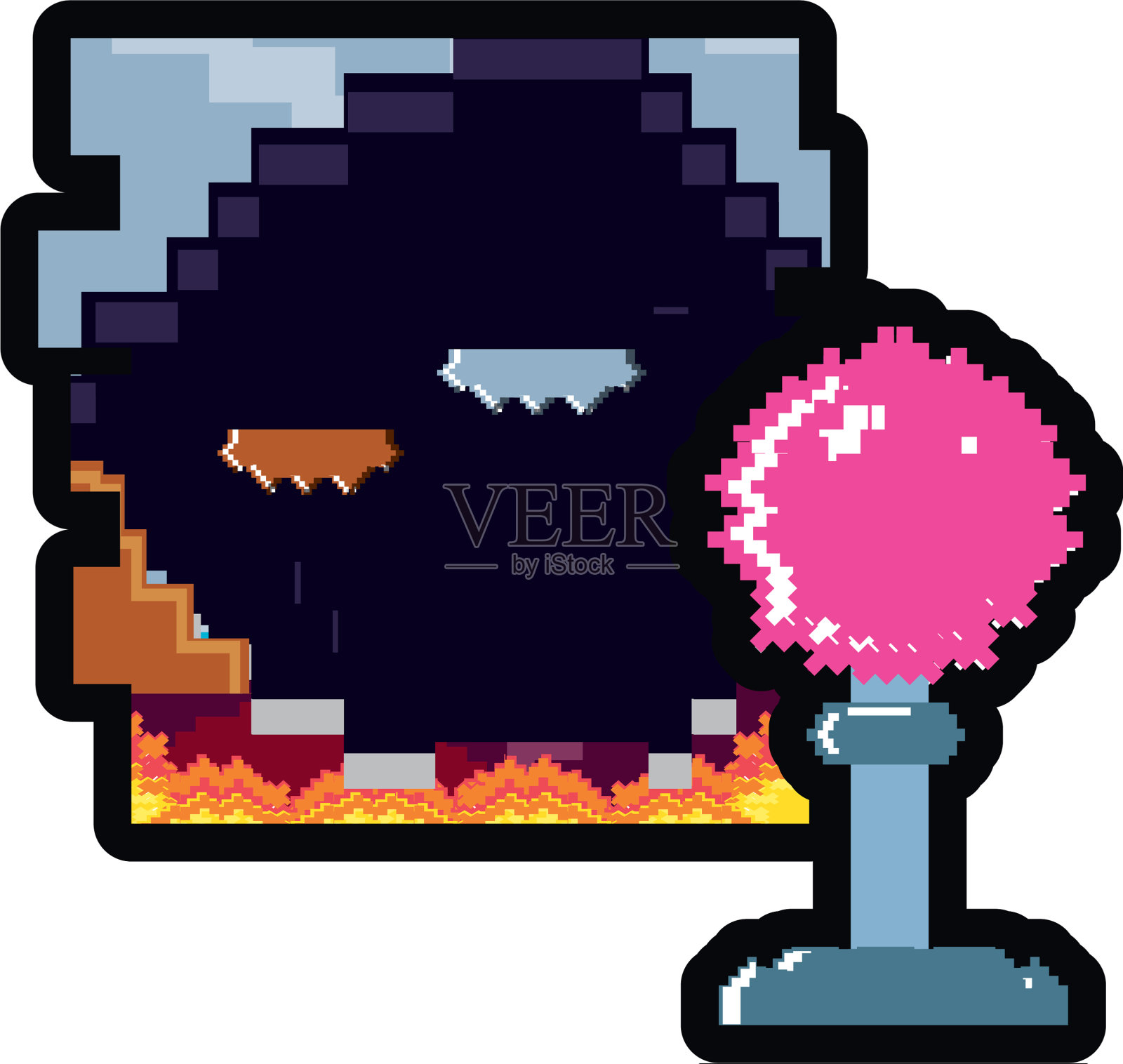 带有舞台场景的视频游戏操纵杆设计元素图片