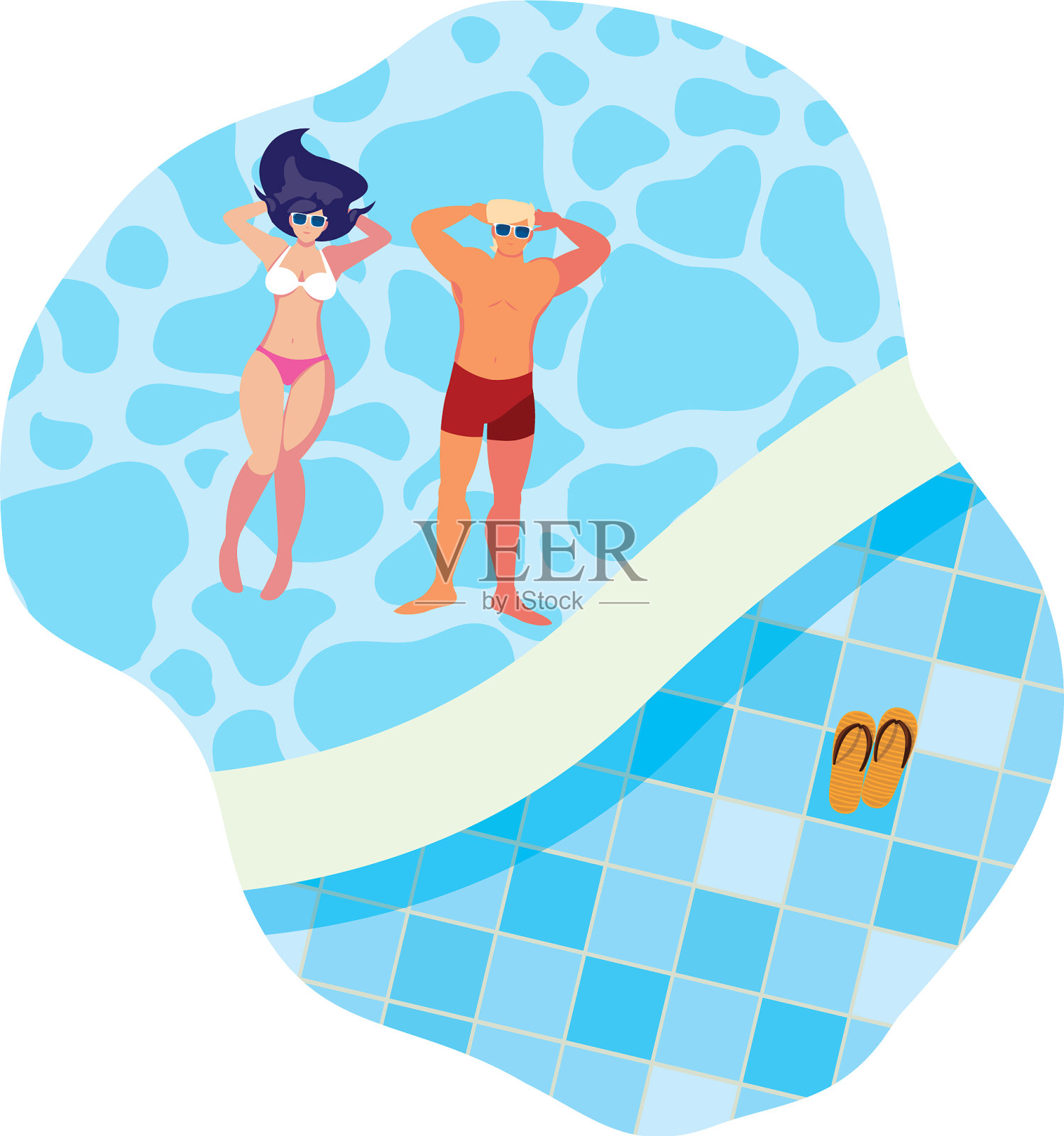 一对穿着泳衣的年轻夫妇浮在水面上设计元素图片