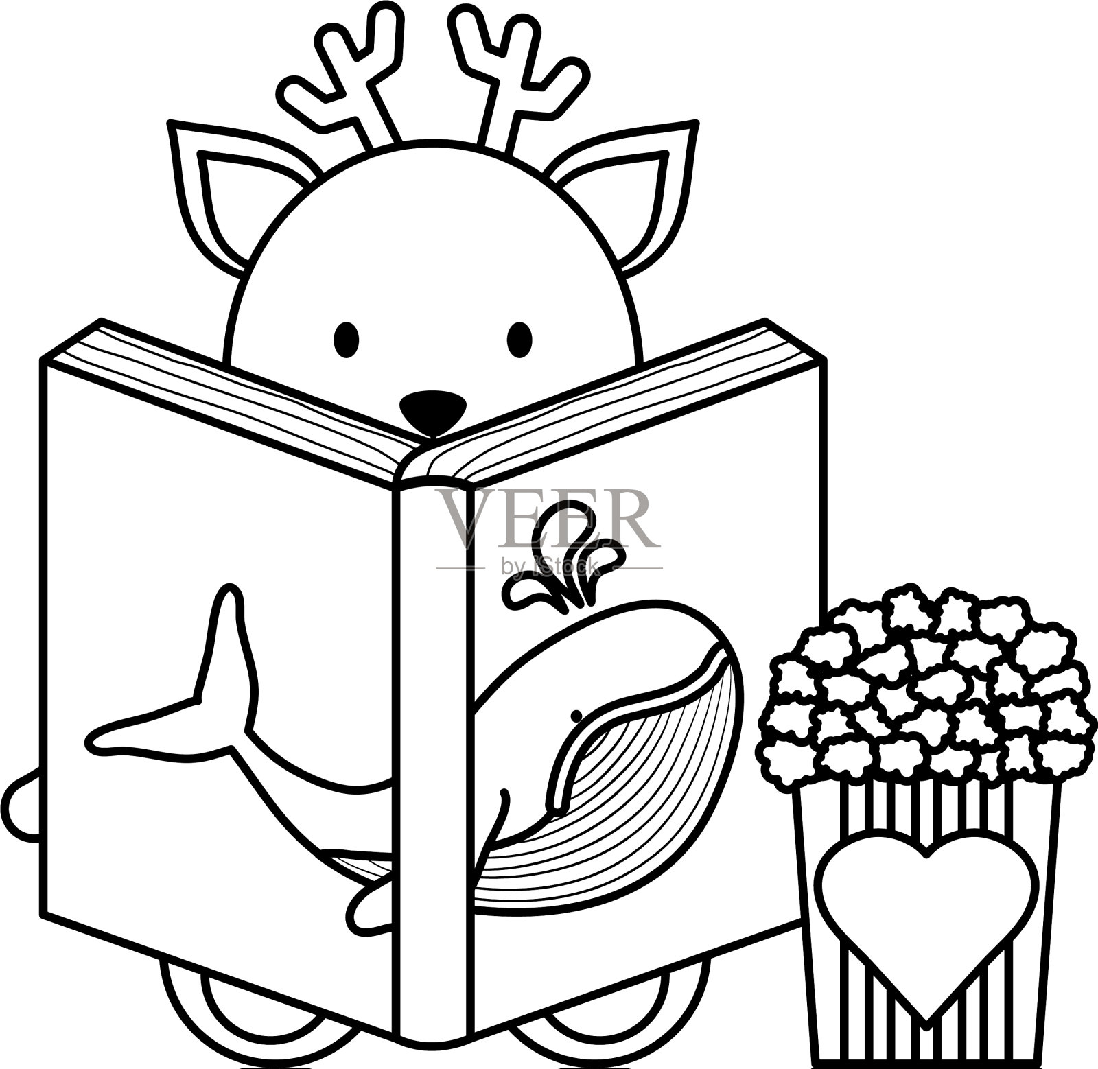 可爱的驯鹿看书的性格设计元素图片