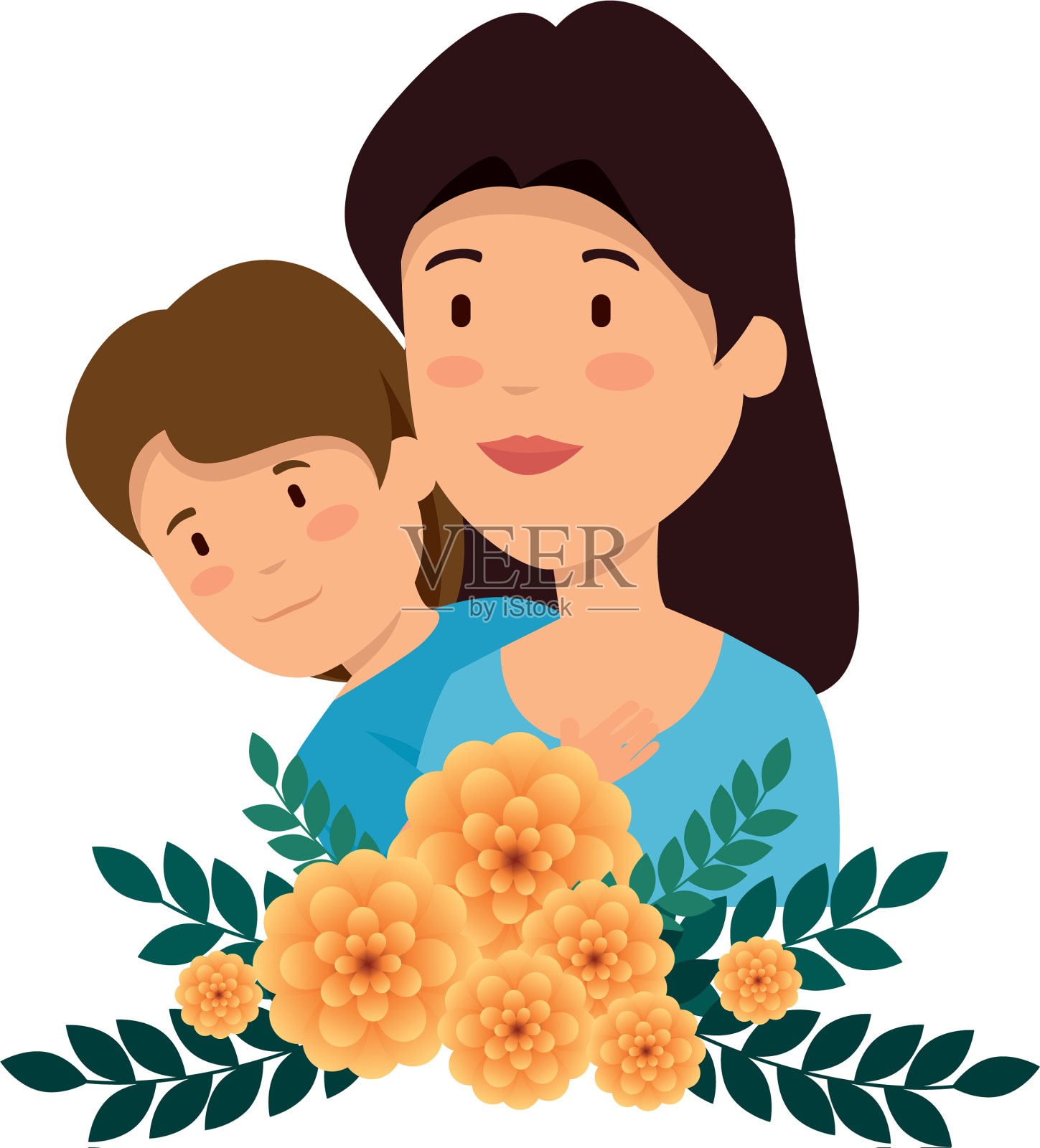 美丽的母亲举着花的儿子设计元素图片