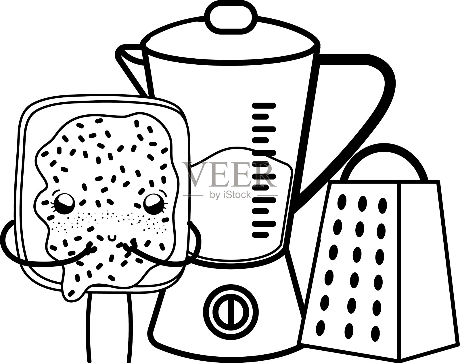 厨房和食物卡哇伊卡通黑色和设计元素图片