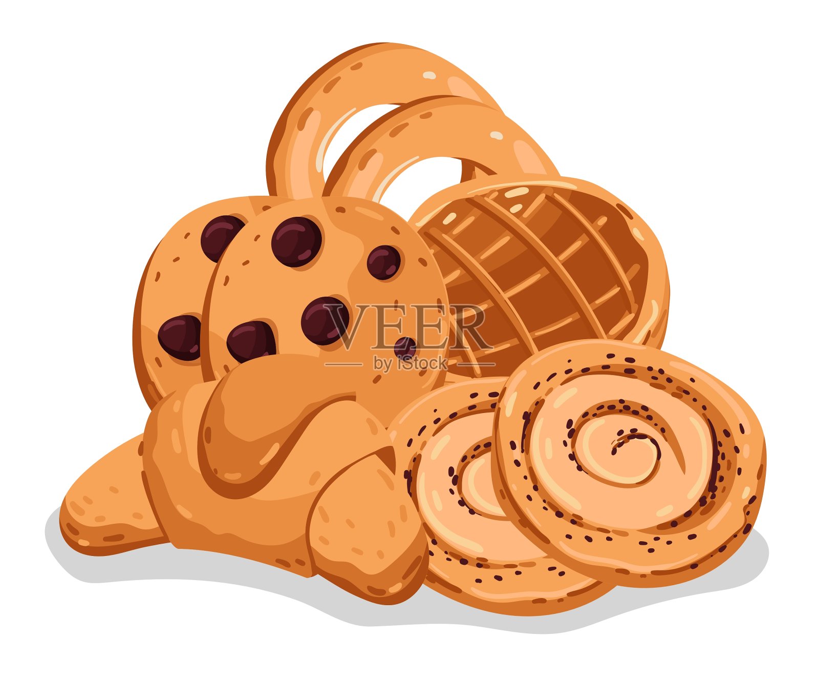 面包房糕点孤立卡通套设计元素图片