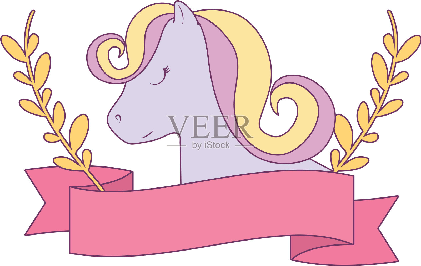 头上有可爱的独角兽带和树枝设计元素图片