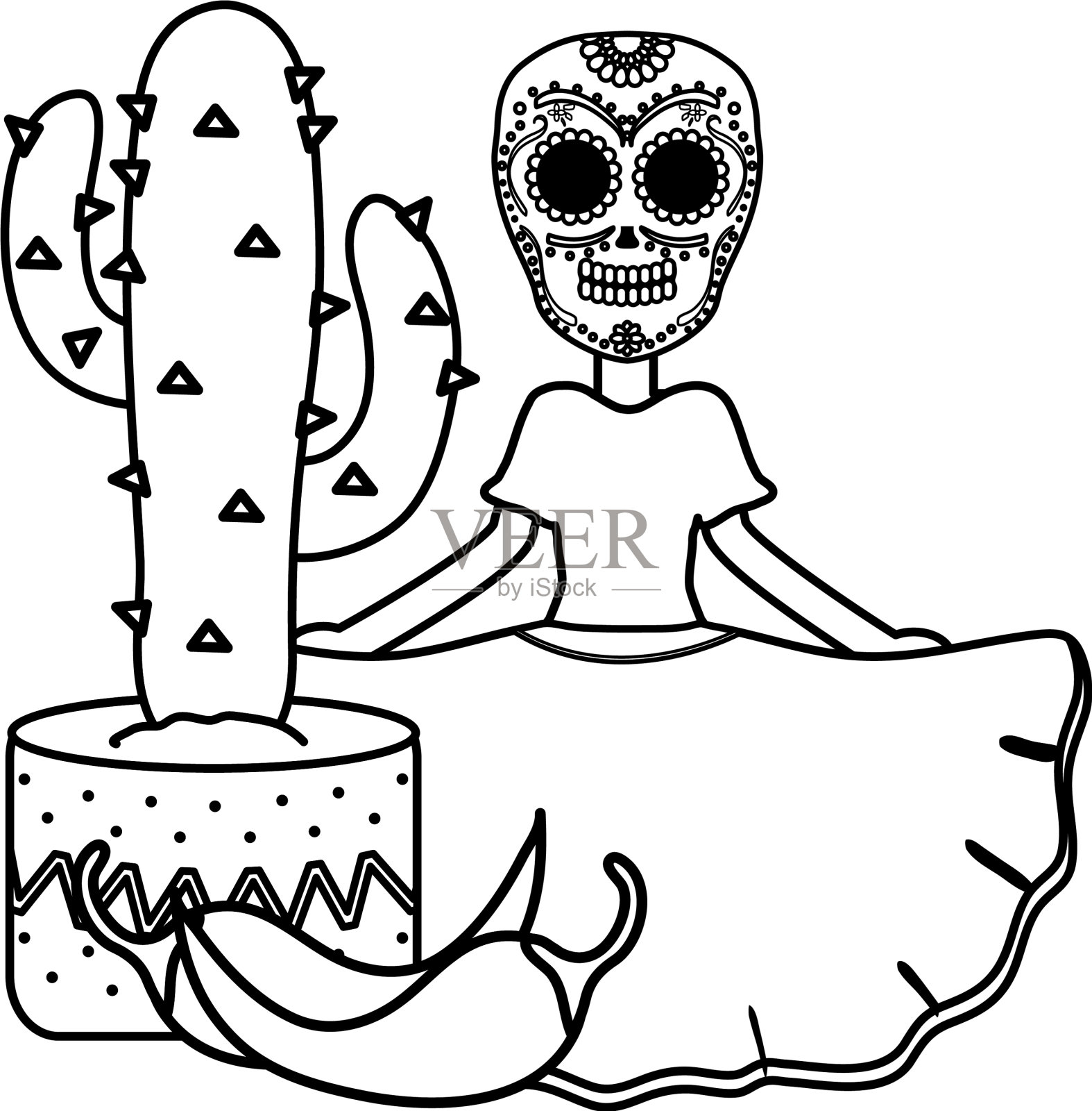 传统的卡特里娜配仙人掌和辣椒设计元素图片