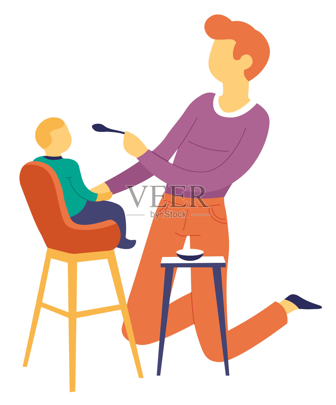 父亲在高椅子上给儿子喂奶设计元素图片