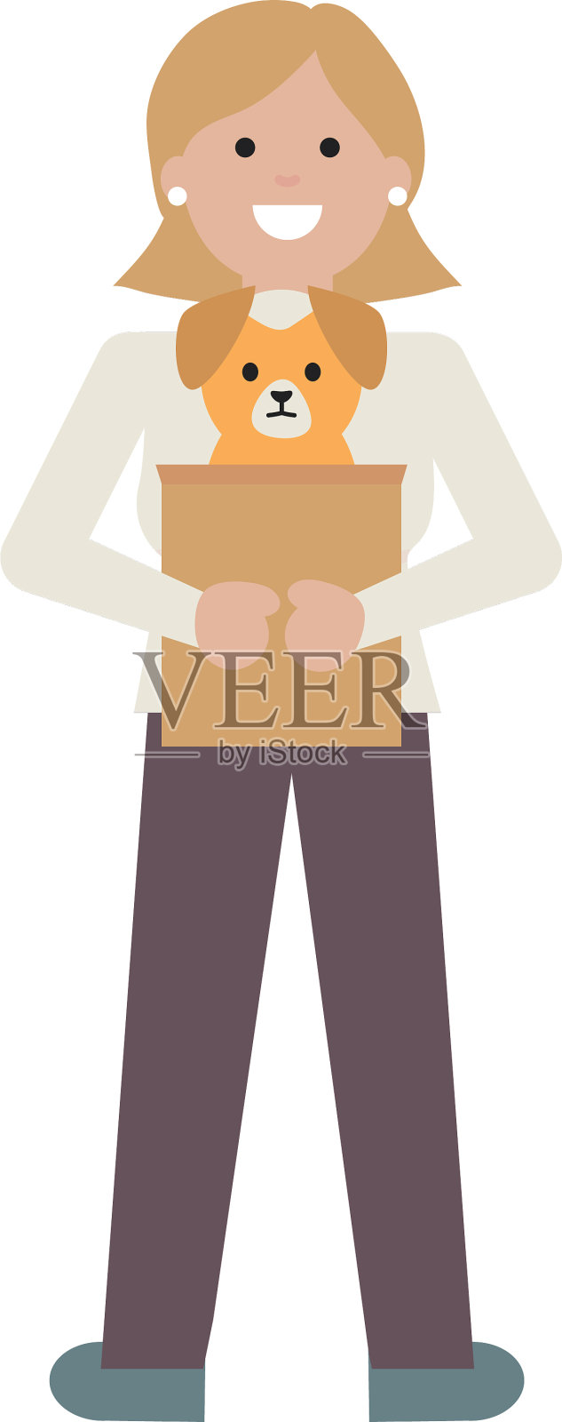 年轻女子和可爱的小狗吉祥物设计元素图片