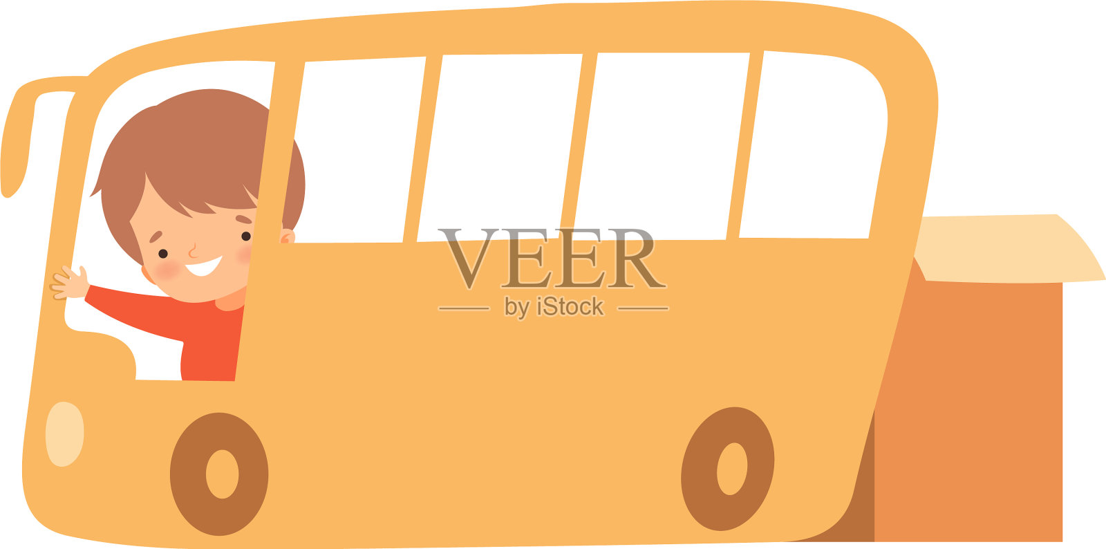 可爱有创意的男孩人物驾驶巴士设计元素图片