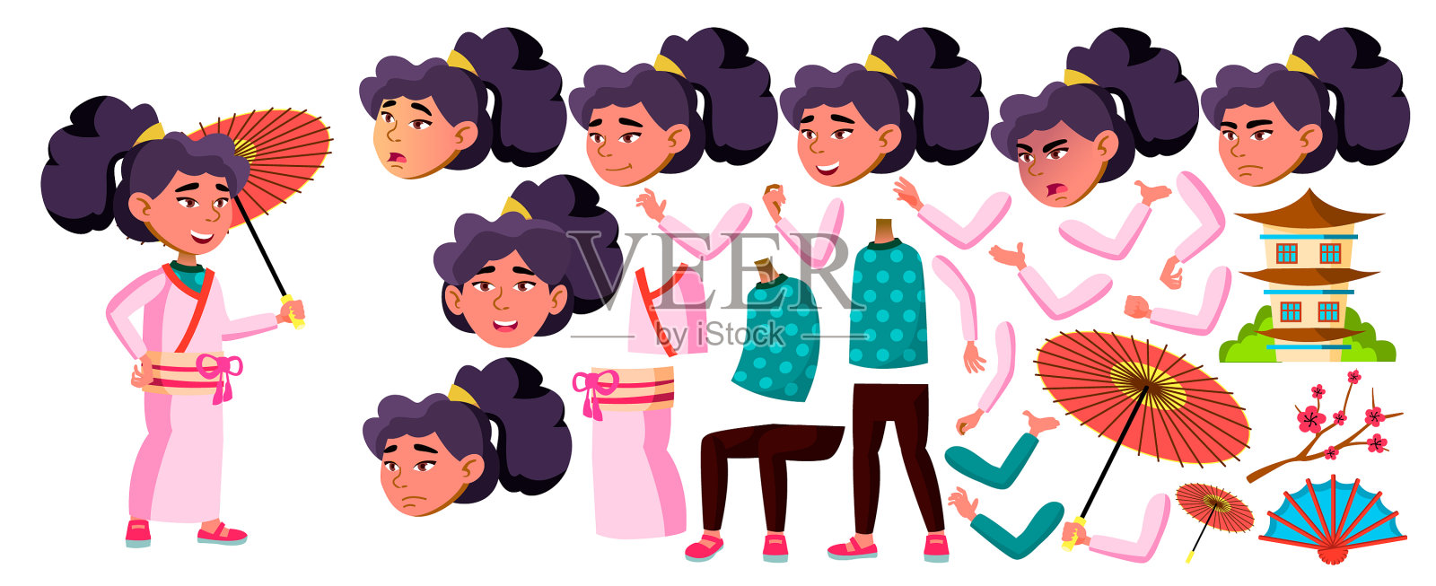 亚洲女孩日本学校的孩子设计元素图片