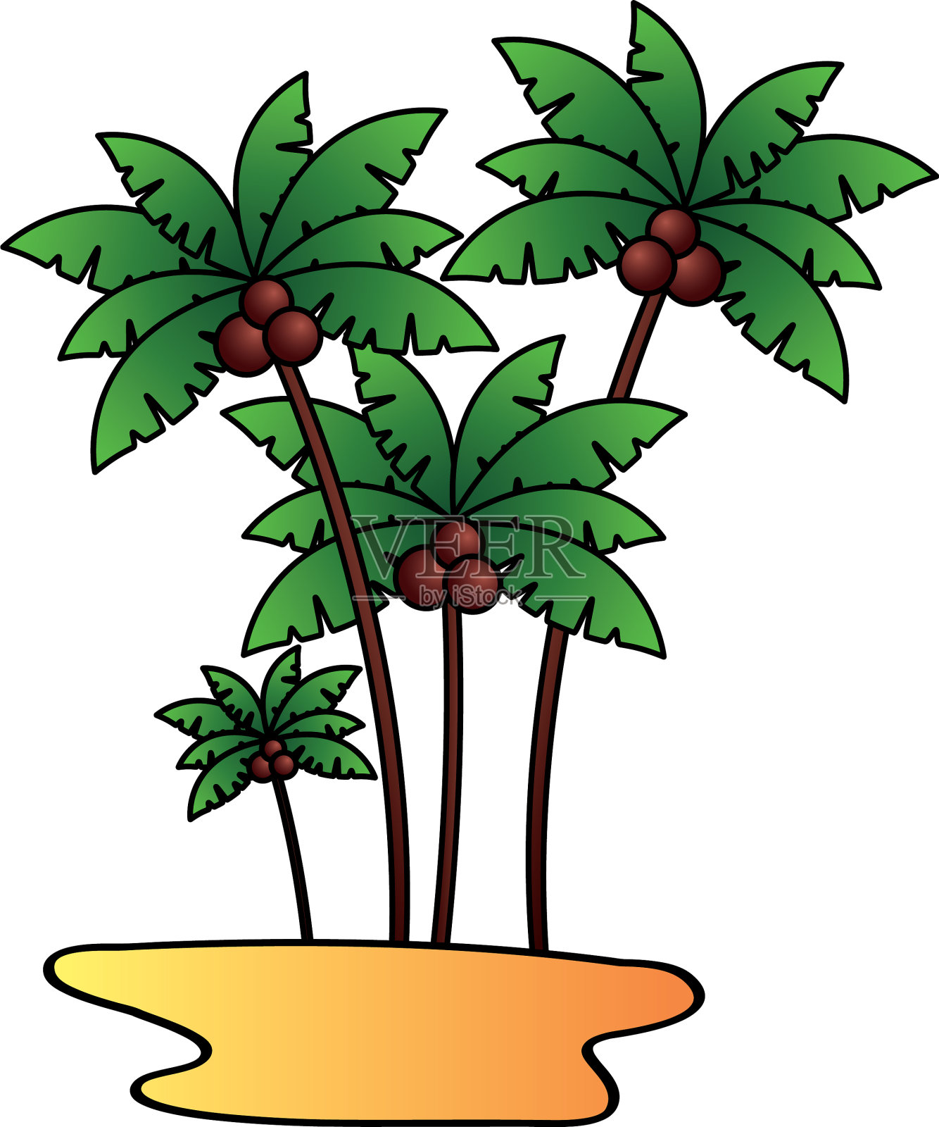 沙滩上的棕榈树和椰子在白色的背景上设计元素图片