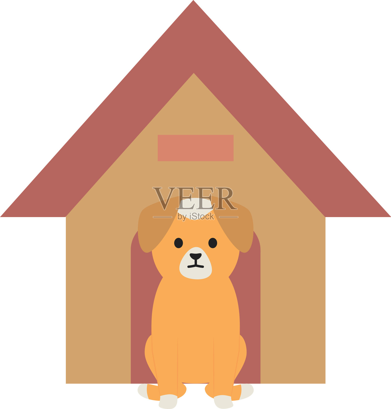 可爱的小狗和木头房子设计元素图片