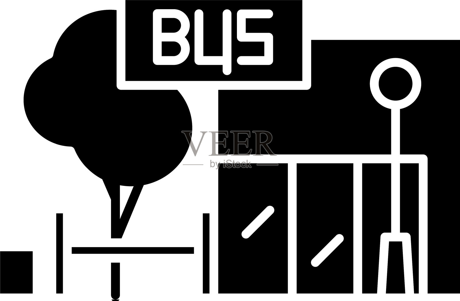 巴士站黑色图标标志孤立设计元素图片