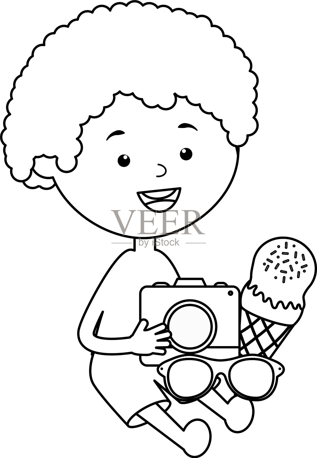 拿着冰淇淋和照相机的小男孩设计元素图片