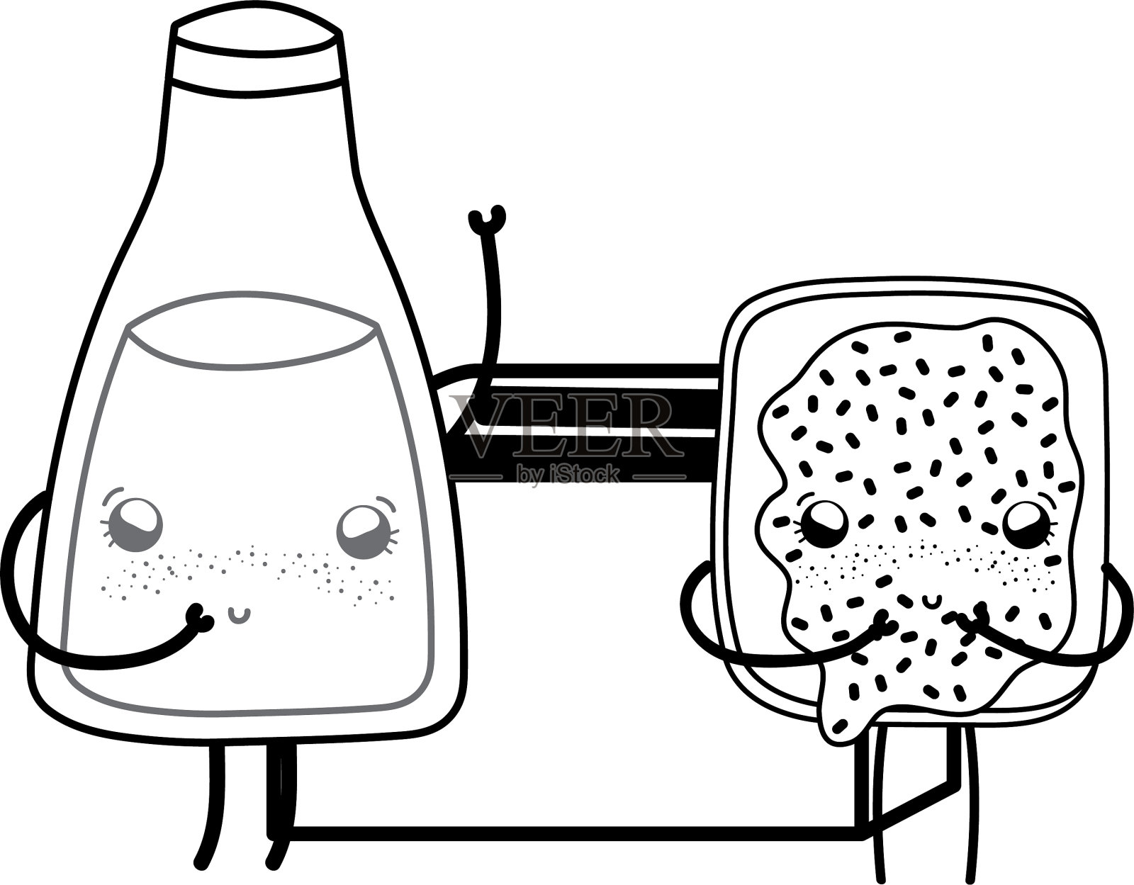 厨房可爱的卡通器具黑白相间设计元素图片