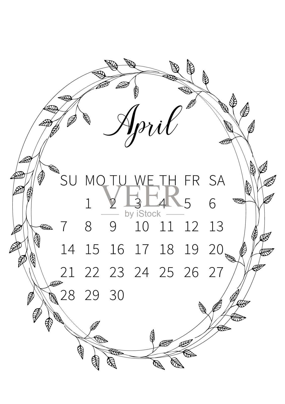 日历2019与手绘浪漫季节设计元素图片